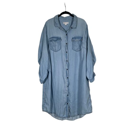 Ava & Viv Shirt Dress Womens 2X Chambray Flannel Roll Tab Normcore Basic - Picture 1 of 6